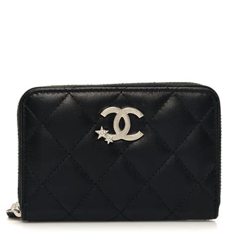 CHANEL Lambskin Crystal Quilted Studded CC Card Holder